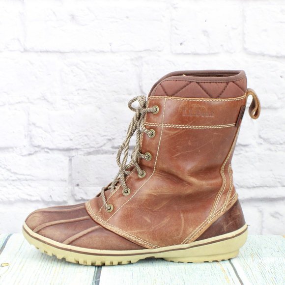 L.L. Bean Shoes - LL Bean Brown Leather Lace Up Waterproof Winter Boots Size 8 Medium